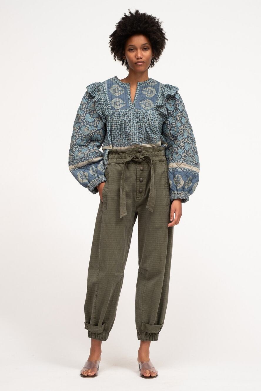 Sea New York Layla high waisted cotton green paperbag pants size 8